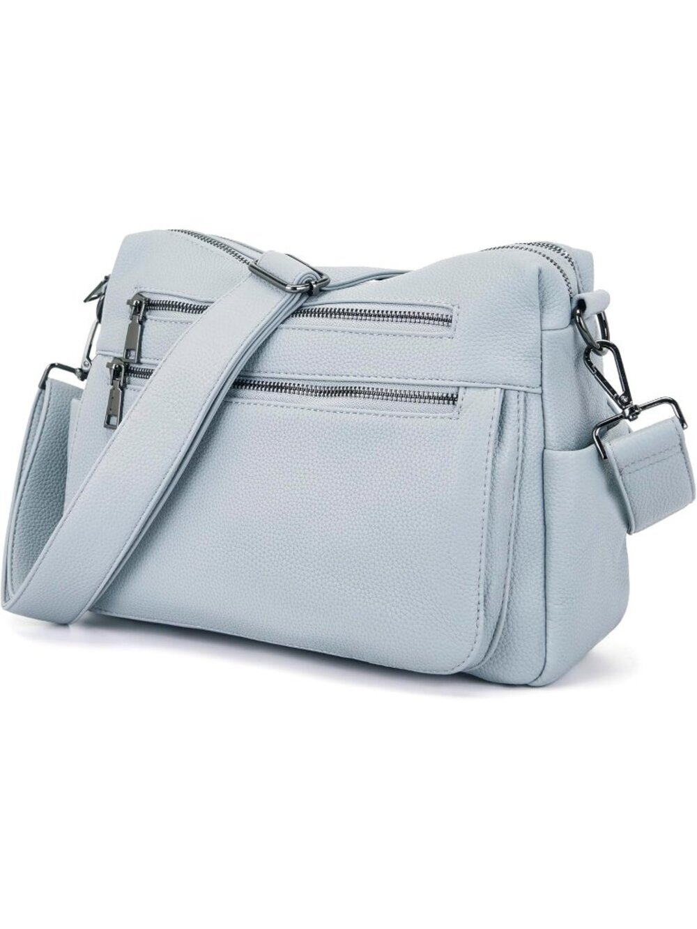 Women's S-Blue Faux Leather Adjustable Wide Strap with 10 Pockets Shoulder Bag